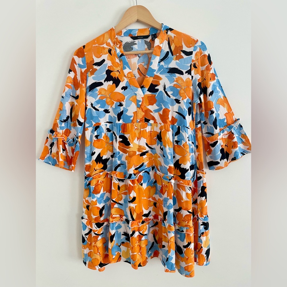 Vero Moda Orange and Blue Mini Dress with Mandarin Collar